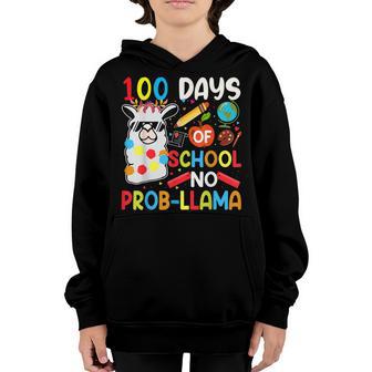 Happy 100 Days Of School No Probllama Llama 100Th Day Youth Hoodie - Thegiftio UK