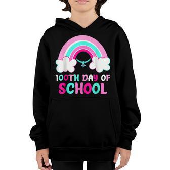 Happy 100 Days Of School Teacher And Student Rainbow Clouds Youth Hoodie - Thegiftio UK