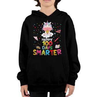 Happy 100 Days Smarter Cute Unicorn Gift Girls Kids Youth Hoodie - Thegiftio UK