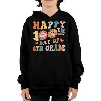Happy 100Th Day Of 8Th Grade Teacher Kids Retro Groovy Youth Hoodie - Seseable