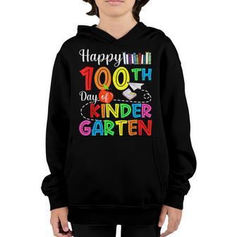 Happy 100Th Day Of Kindergarten Teacher Or Student Boy Girls Youth Hoodie - Thegiftio UK