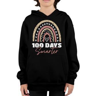 Happy 100Th Day Of School 100 Days Smarter Rainbow Leopard Youth Hoodie - Thegiftio UK