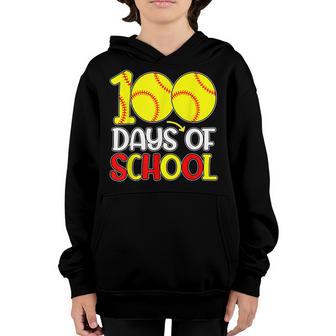 Happy 100Th Day Of School 2022 Softball 100 Days Of School Youth Hoodie - Thegiftio UK