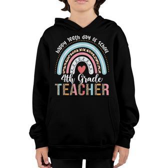 Happy 100Th Day Of School 4Th Grade Teacher Rainbow Leopard Youth Hoodie - Thegiftio UK