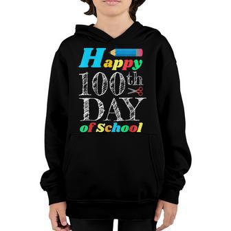 Happy 100Th Day Of School Colorful Celebration Scissors Youth Hoodie - Thegiftio UK