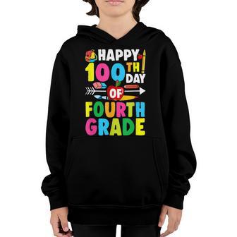 Happy 100Th Day Of School Fourth Grade Teacher And Student Youth Hoodie - Thegiftio UK
