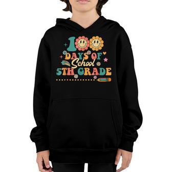 Happy 100Th Day Of School Gift 100 Days Of 5Th Grade Flower Youth Hoodie - Thegiftio UK