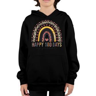 Happy 100Th Day Of School Leopard Rainbow Teacher 100 Days V4 Youth Hoodie - Thegiftio UK
