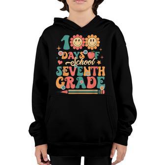 Happy 100Th Day Of School Retro Groovy 100 Days Seventh Youth Hoodie - Thegiftio UK
