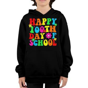 Happy 100Th Day Of School Teacher Kids Groovy 100 Days Youth Hoodie - Seseable