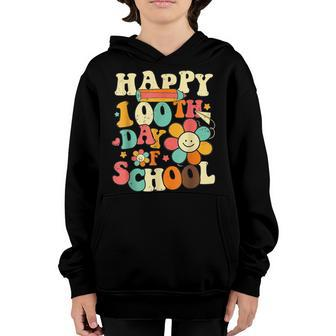 Happy 100Th Day Of School Teacher Kids Retro Groovy 100 Days V2 Youth Hoodie - Seseable