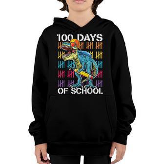 Happy 100Th Day Of School Teachers 100 Days T-Rex Youth Hoodie - Thegiftio UK