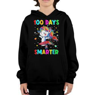 Happy 100Th Day Of School Unicorn Kid Girls 100 Days Smarter V2 Youth Hoodie - Thegiftio UK