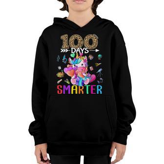 Happy 100Th Day Of School Unicorn Kid Girls 100 Days Smarter Youth Hoodie - Thegiftio UK