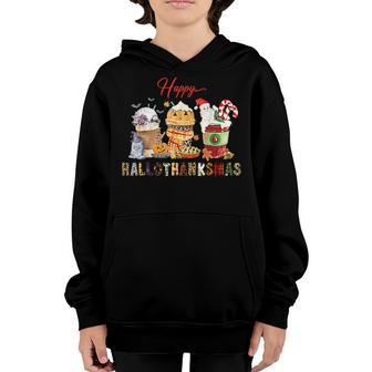 Happy Hallothanksmas Coffee Fall Halloween Women Girls Youth Hoodie - Thegiftio UK