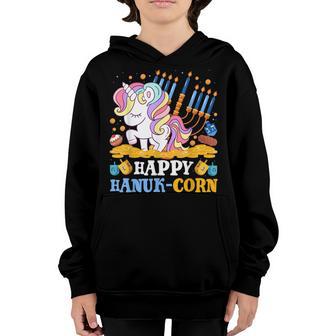Happy Hanukcorn Hanukkah Unicorn Funny Chanukah Girls Kids Youth Hoodie - Thegiftio UK