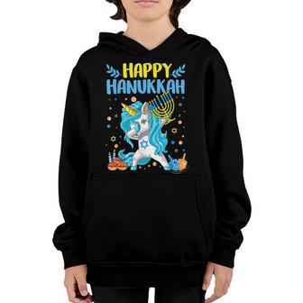 Happy Hanukkah Dabbing Jewish Unicorn Kids Chanukah Youth Hoodie - Thegiftio UK