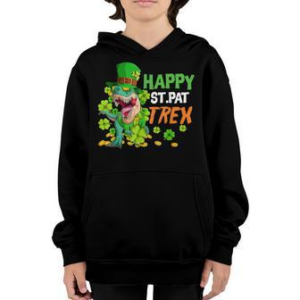 Happy St Pat Rex Dinosaur Saint Patricks Day For Boys Girls Youth Hoodie - Seseable