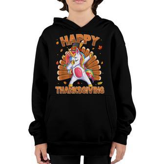 Happy Thanksgiving Dabbing Unicorn Turkey Pilgrim Girls Youth Hoodie - Thegiftio UK