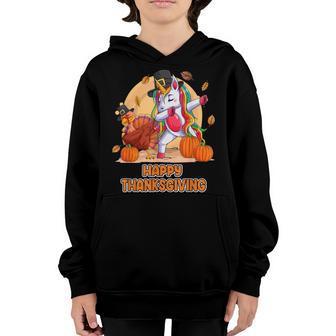 Happy Thanksgiving For Girl Unicorn Dabbing Hat Turkey Youth Hoodie - Thegiftio UK