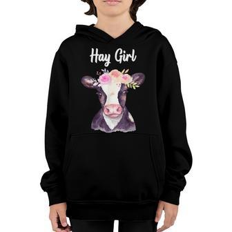 Hay Girl Farmer Cow Cattle Cow Farm Lovers Hay Girl Cow Youth Hoodie - Thegiftio UK