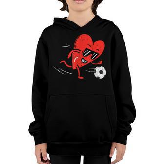 Heart Playing Football Valentines Day Soccer Sports Boys Youth Hoodie - Thegiftio UK