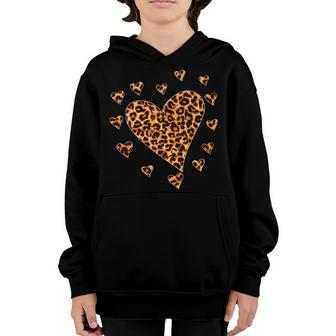 Hearts Leopard Heart Valentines Day Girls Kids Youth Hoodie - Seseable