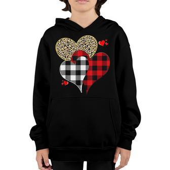 Hearts Leopard Plaid Buffalo Heart Valentines Day Girls Kids V2 Youth Hoodie - Seseable