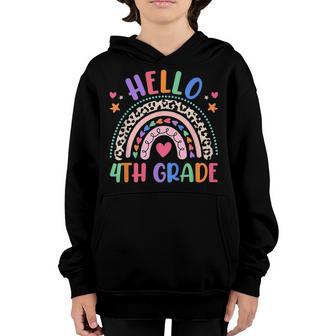 Hello 4Th Grade Leopard Boho Rainbow 1St Day Of School Youth Hoodie - Thegiftio UK
