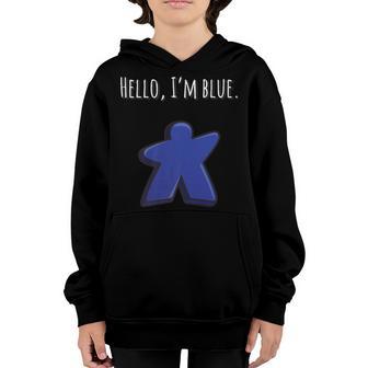 Hello Im Blue Meeple Board Games Apparel And Accessories Youth Hoodie - Thegiftio UK