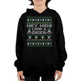Hey Kids Look A Deer Ugly Christmas Family Winter Vacation V3 Youth Hoodie - Thegiftio UK