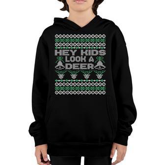 Hey Kids Look A Deer Ugly Christmas Family Winter Vacation Youth Hoodie - Thegiftio UK