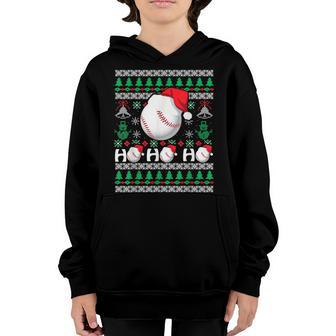 Ho Ho Ho Baseball Ugly Christmas Sweater Santa Hat Gifts Boy Youth Hoodie - Thegiftio UK