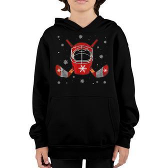 Hockey Santa Hat Christmas Lights Funny Sport Xmas Boys V2 Youth Hoodie - Thegiftio UK