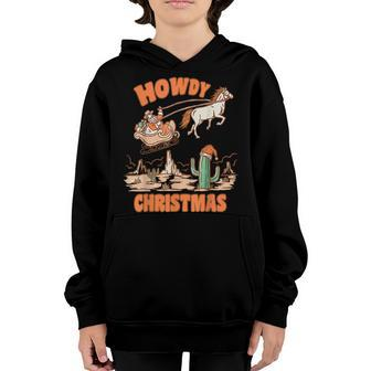 Howdy Christmas Santa Hat Retro Western Cowboy Christmas Youth Hoodie - Thegiftio UK
