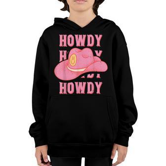 Howdy Howdy Howdy Yall | Pink Cowboy Hat Cowgirl Preppy Youth Hoodie - Thegiftio UK