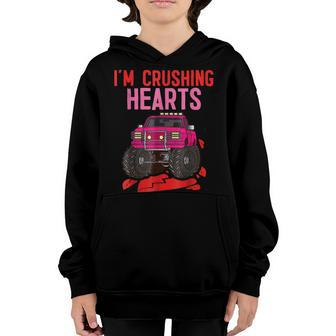 I Crush Hearts Monster Truck Funny Valentines Day Boys Kids V2 Youth Hoodie - Seseable
