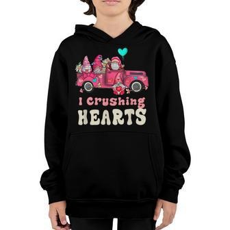 I Crush Hearts Monster Truck Pink Gnomes Boys Valentines Day Youth Hoodie - Seseable