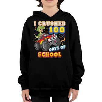 I Crushed 100 Days Of School 100Th Day Monster Car Rocks Youth Hoodie - Thegiftio UK