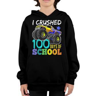 I Crushed 100 Days Of School Boys Monster Truck Youth Hoodie - Thegiftio UK
