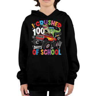 I Crushed 100 Days Of School Dinosaur Boys Monster Truck Youth Hoodie - Thegiftio UK