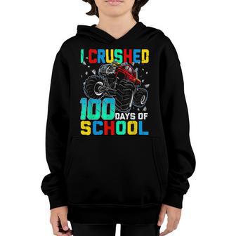 I Crushed 100 Days Of School Dinosaur Monster Truck Boy Kids Youth Hoodie - Thegiftio UK