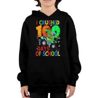 I Crushed 100 Days Of School Dinosaur Monster Truck Gift Boy Youth Hoodie - Thegiftio UK