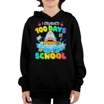 I Crushed 100 Days Of School Funny 100Th Day For Shark Lover Youth Hoodie - Thegiftio UK