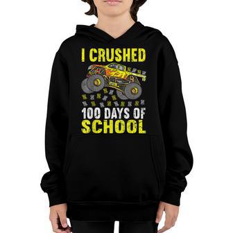 I Crushed 100 Days Of School Monster Truck Kids Girls Boys Youth Hoodie - Thegiftio UK