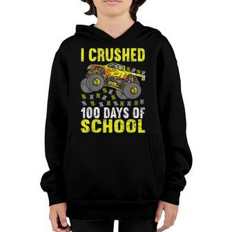 I Crushed 100 Days Of School Monster Truck Kids Girls Boys Youth Hoodie - Seseable