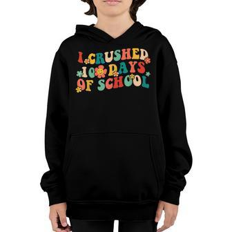 I Crushed 100 Days Of School Smarter Brighter Groovy Retro Youth Hoodie - Seseable