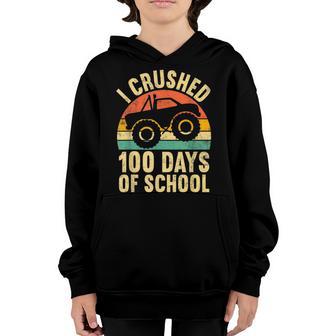 I Crushed 100 Days Of School Vintage Monster Truck Kids Boys Youth Hoodie - Thegiftio UK