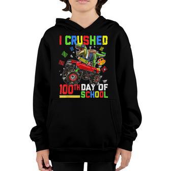 I Crushed 100Th Day Of School Dinosaur Monster Truck Boys Youth Hoodie - Thegiftio UK