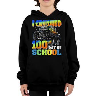I Crushed 100Th Day Of School Monster Truck Boy Kids Toddler Youth Hoodie - Thegiftio UK